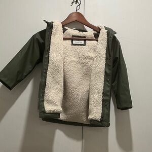 Zara Kids Dark Green Sherpa-Lined Raincoat